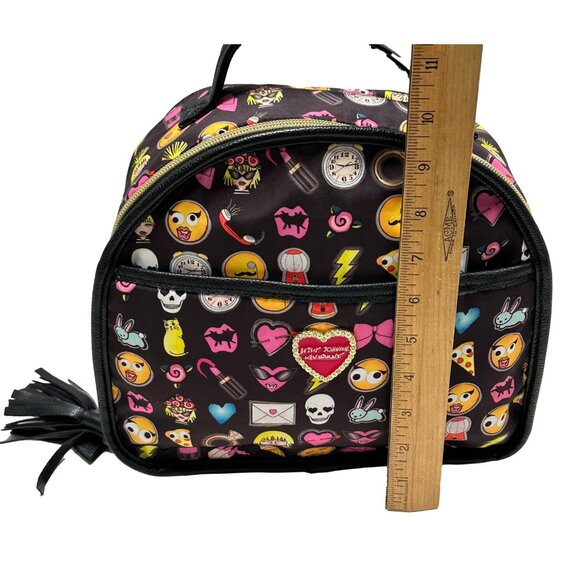 Betsey Johnson Emoji Purse Colorful Black Handheld Bag Top Handle Bow Tassel - Picture 9 of 12